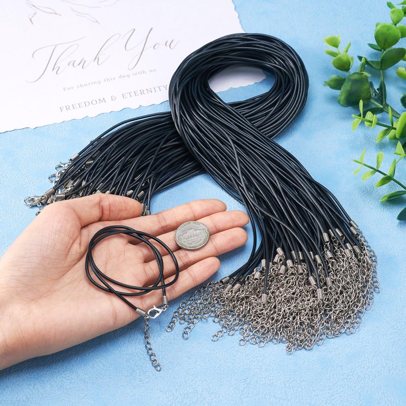 BB Beadthoven Beadthoven 100-Piece Jewelry Necklace Black Cords with Platinum Color Iron Clasp & Adjustable Extender Chain for Pendants Necklace Charms Bracelets DIY Crafts Choker Finding Accessory 16'' Inch Long - Image 4